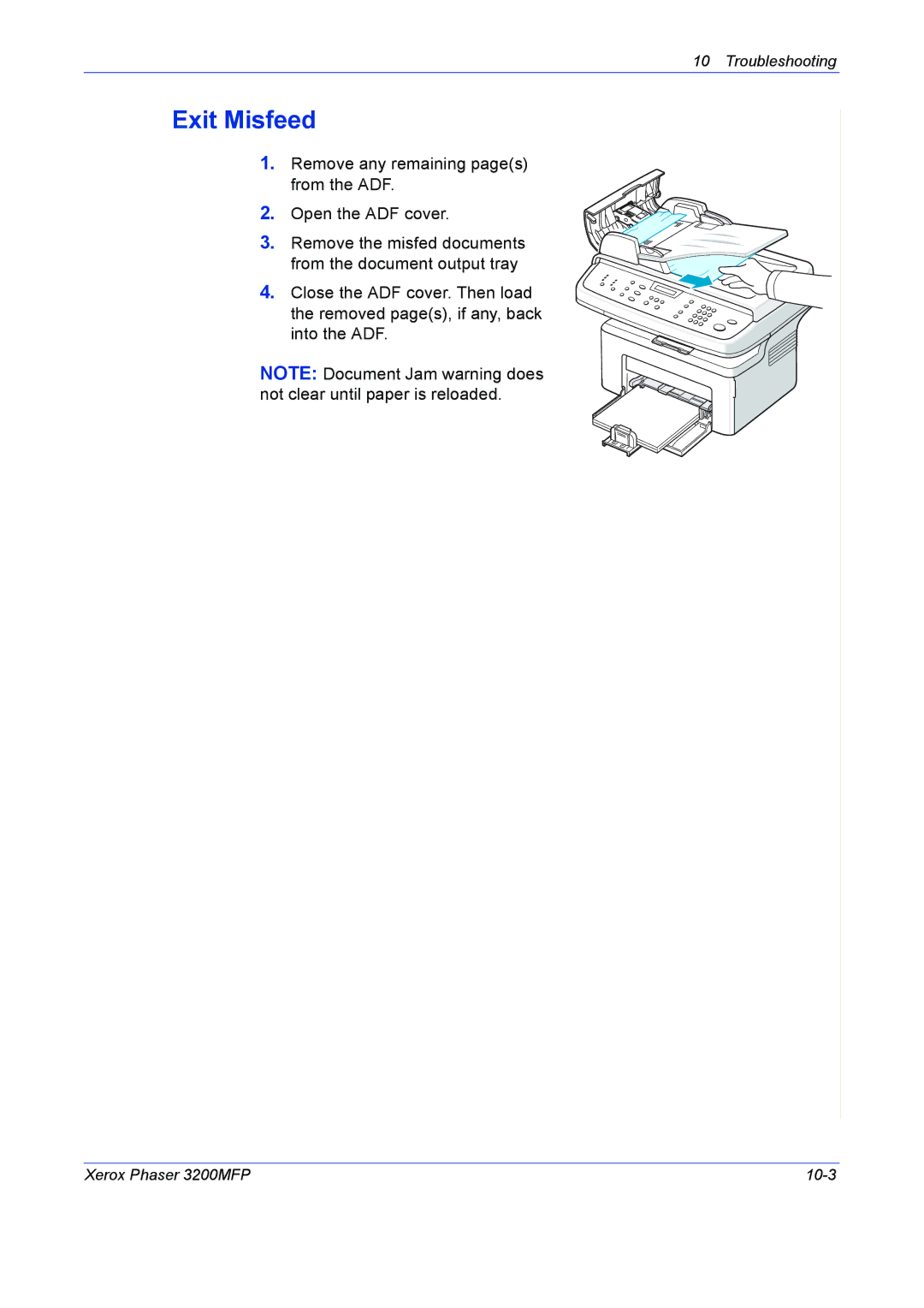 Xerox 3200MFP manual Exit Misfeed 