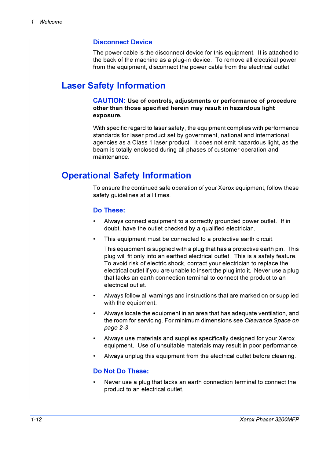 Xerox 3200MFP manual Laser Safety Information, Operational Safety Information, Disconnect Device, Do Not Do These 