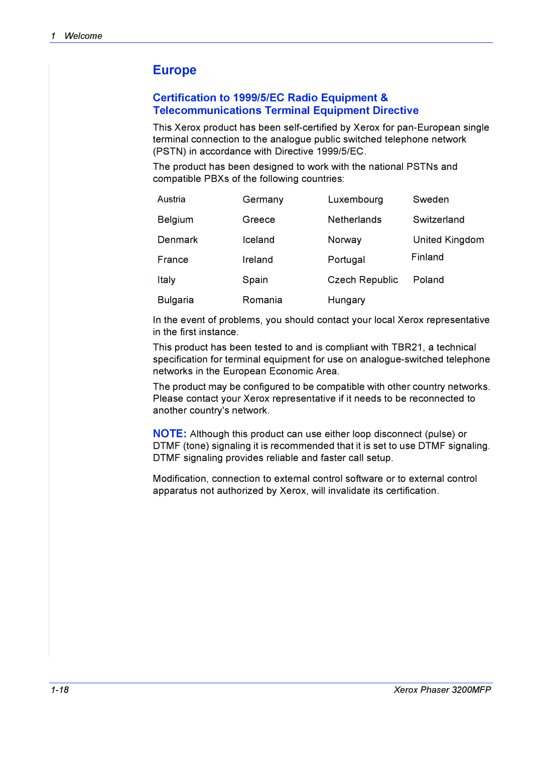 Xerox 3200MFP manual Europe 