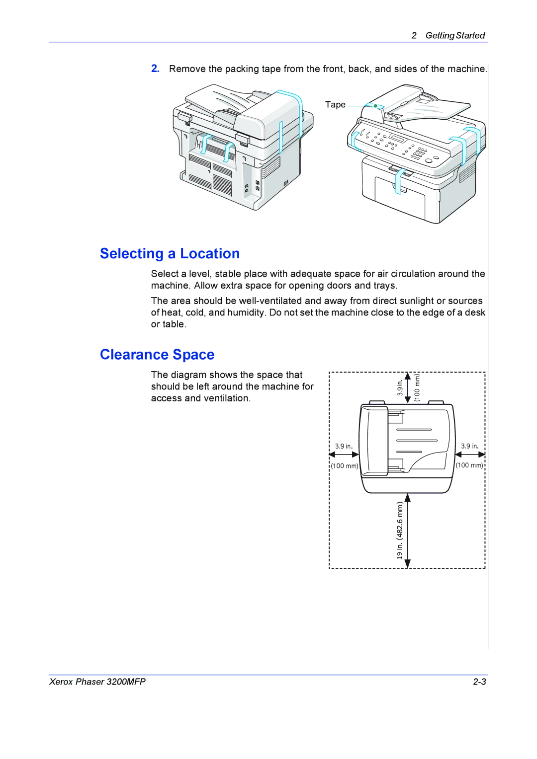 Xerox 3200MFP manual Selecting a Location, Clearance Space 