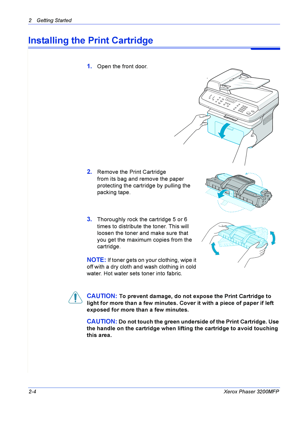 Xerox 3200MFP manual Installing the Print Cartridge 