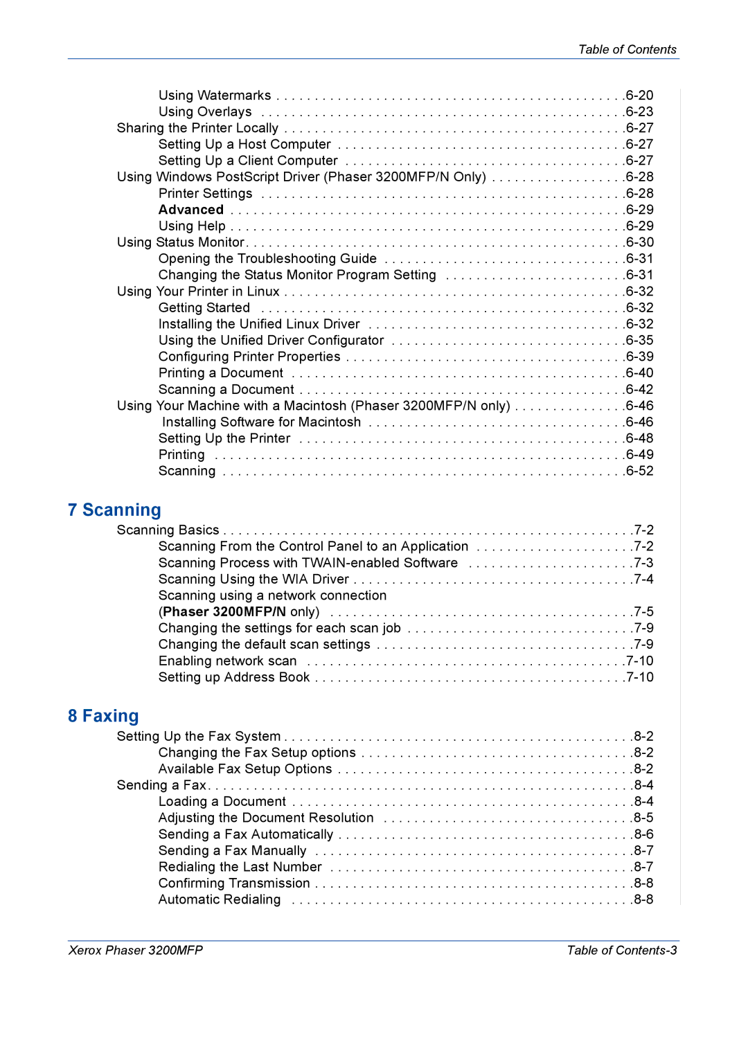 Xerox 3200MFP manual Scanning, Faxing 