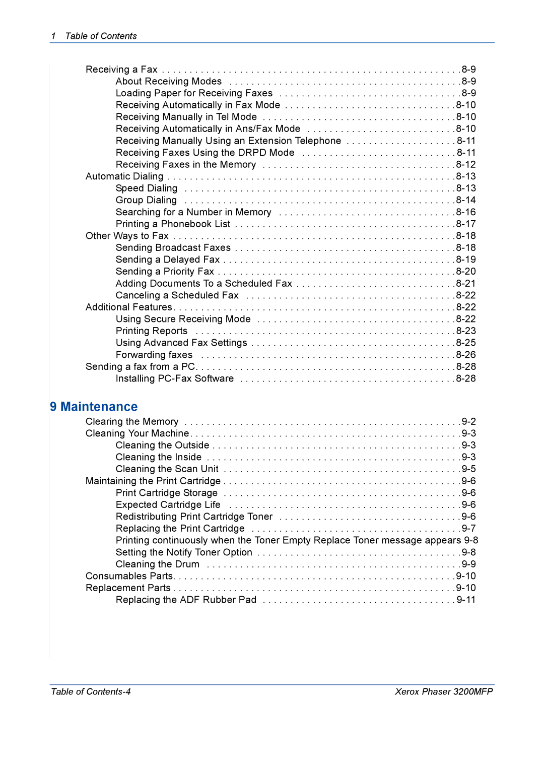 Xerox 3200MFP manual Maintenance 