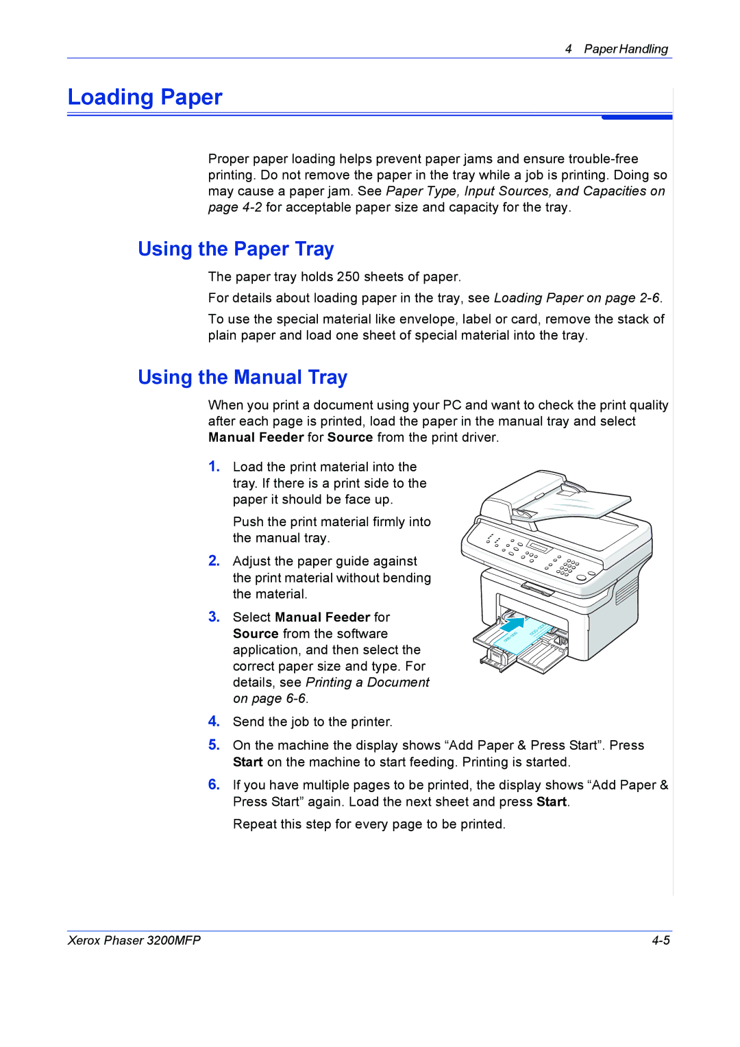 Xerox 3200MFP manual Using the Paper Tray, Using the Manual Tray 