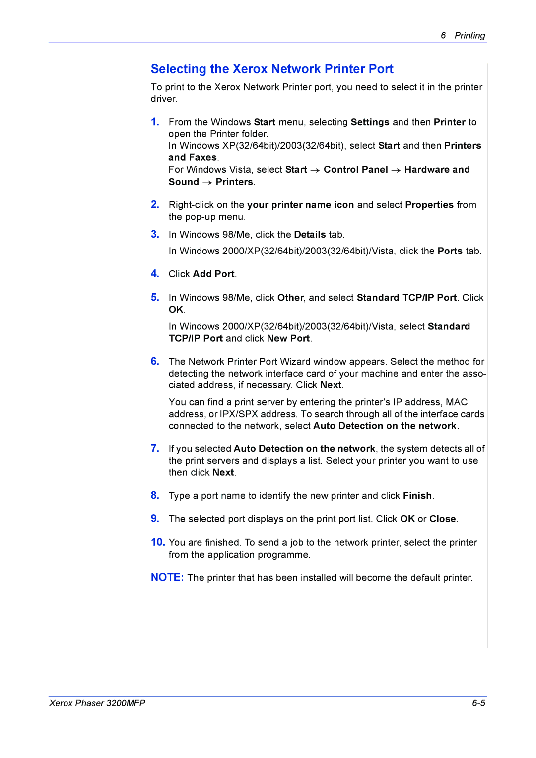 Xerox 3200MFP manual Selecting the Xerox Network Printer Port, Click Add Port 