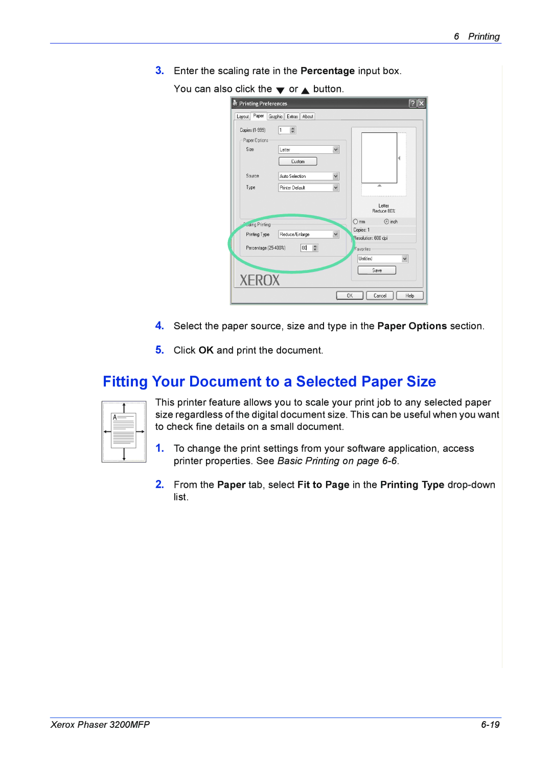 Xerox 3200MFP manual Fitting Your Document to a Selected Paper Size 