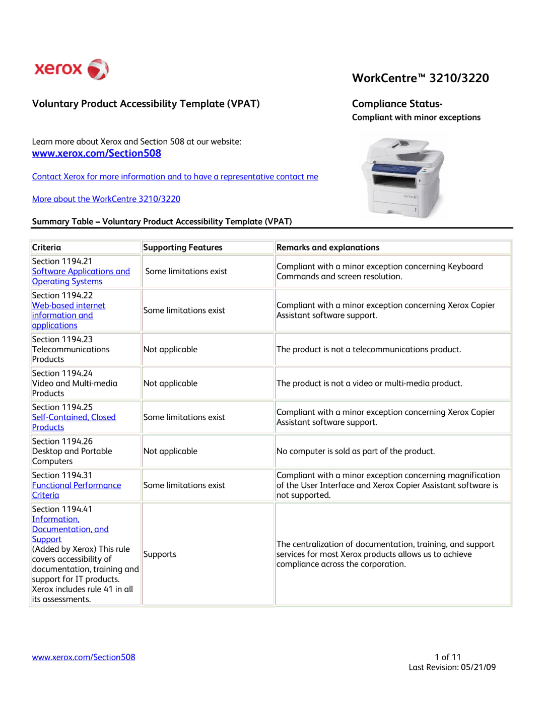 Xerox manual WorkCentre 3210/3220, Product Image 