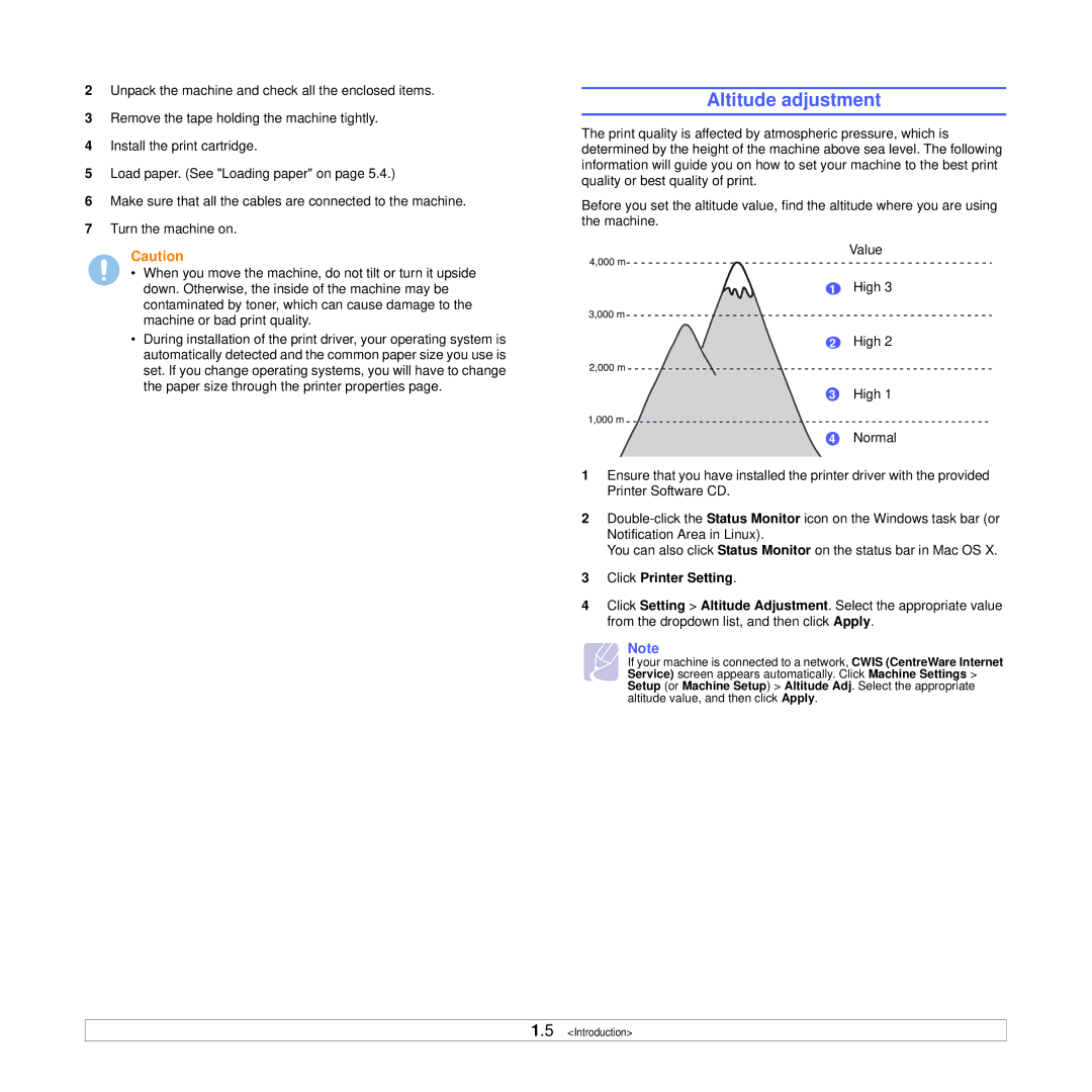 Xerox 3250 manual Altitude adjustment, Click Printer Setting 