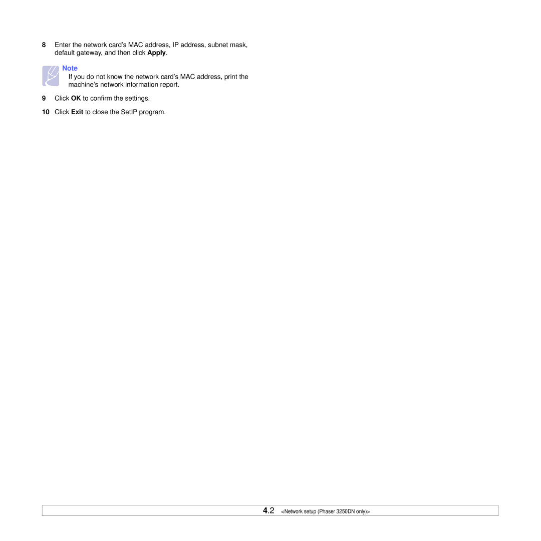 Xerox manual Network setup Phaser 3250DN only 