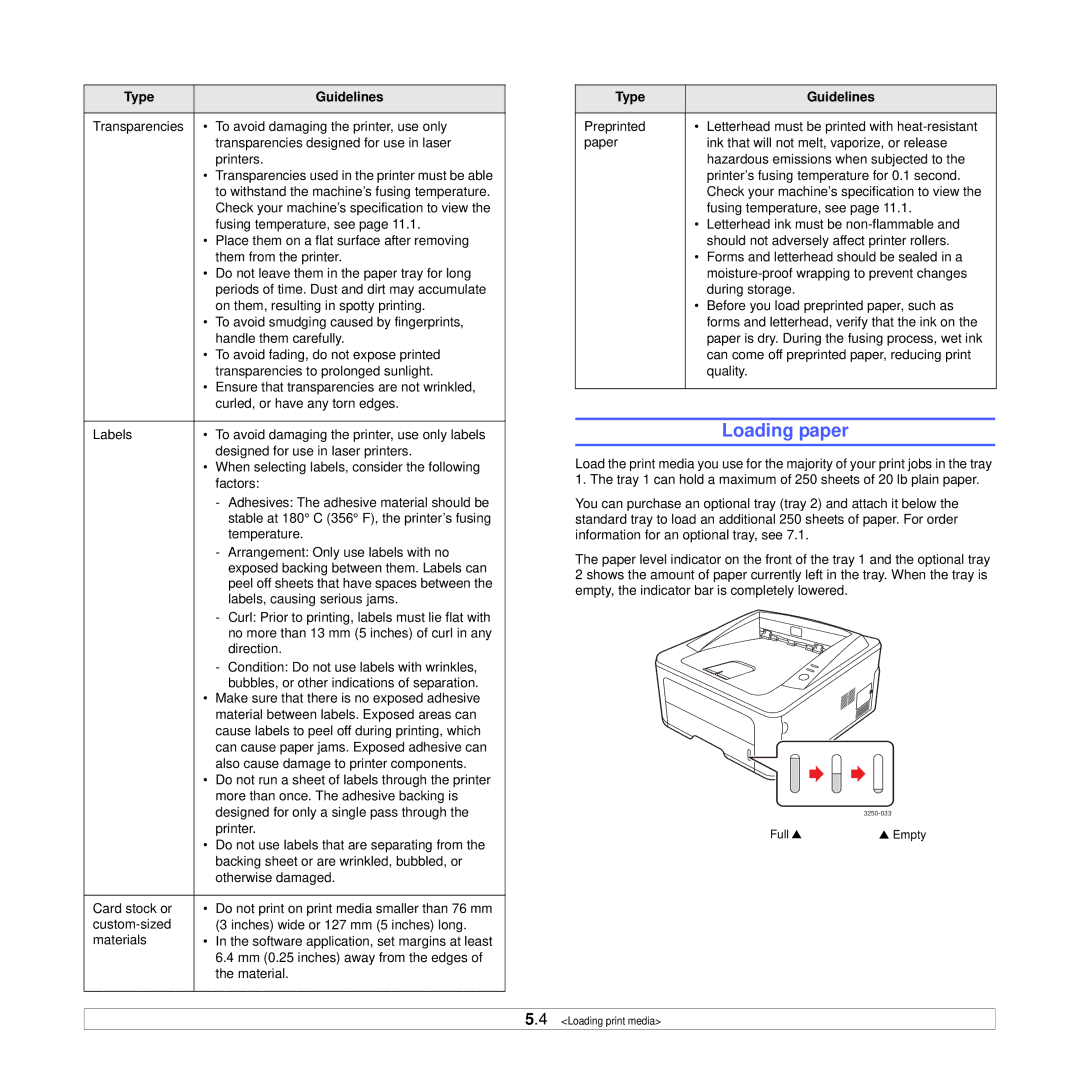 Xerox 3250 manual Loading paper 