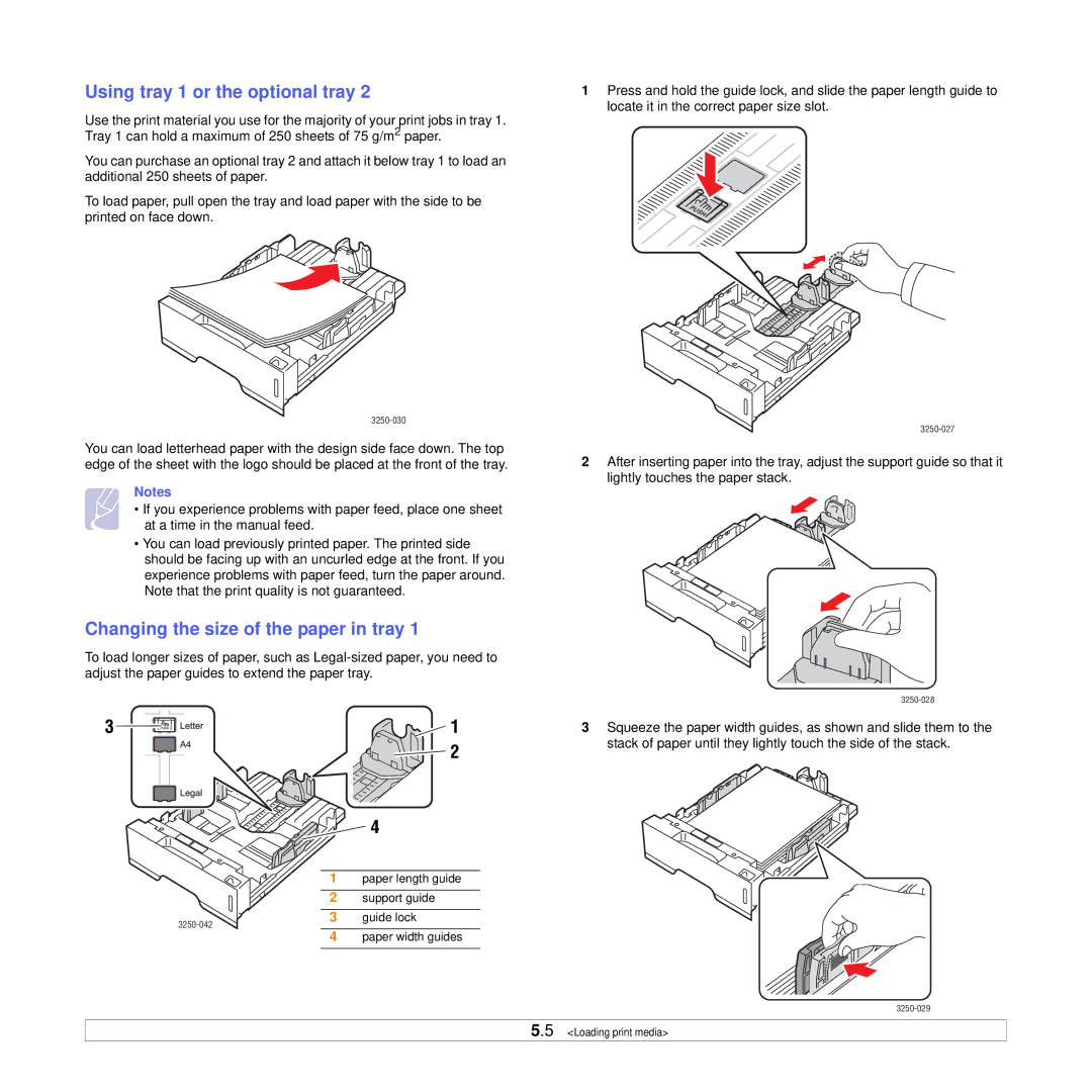 Xerox 3250 manual Using tray 1 or the optional tray, Changing the size of the paper in tray 