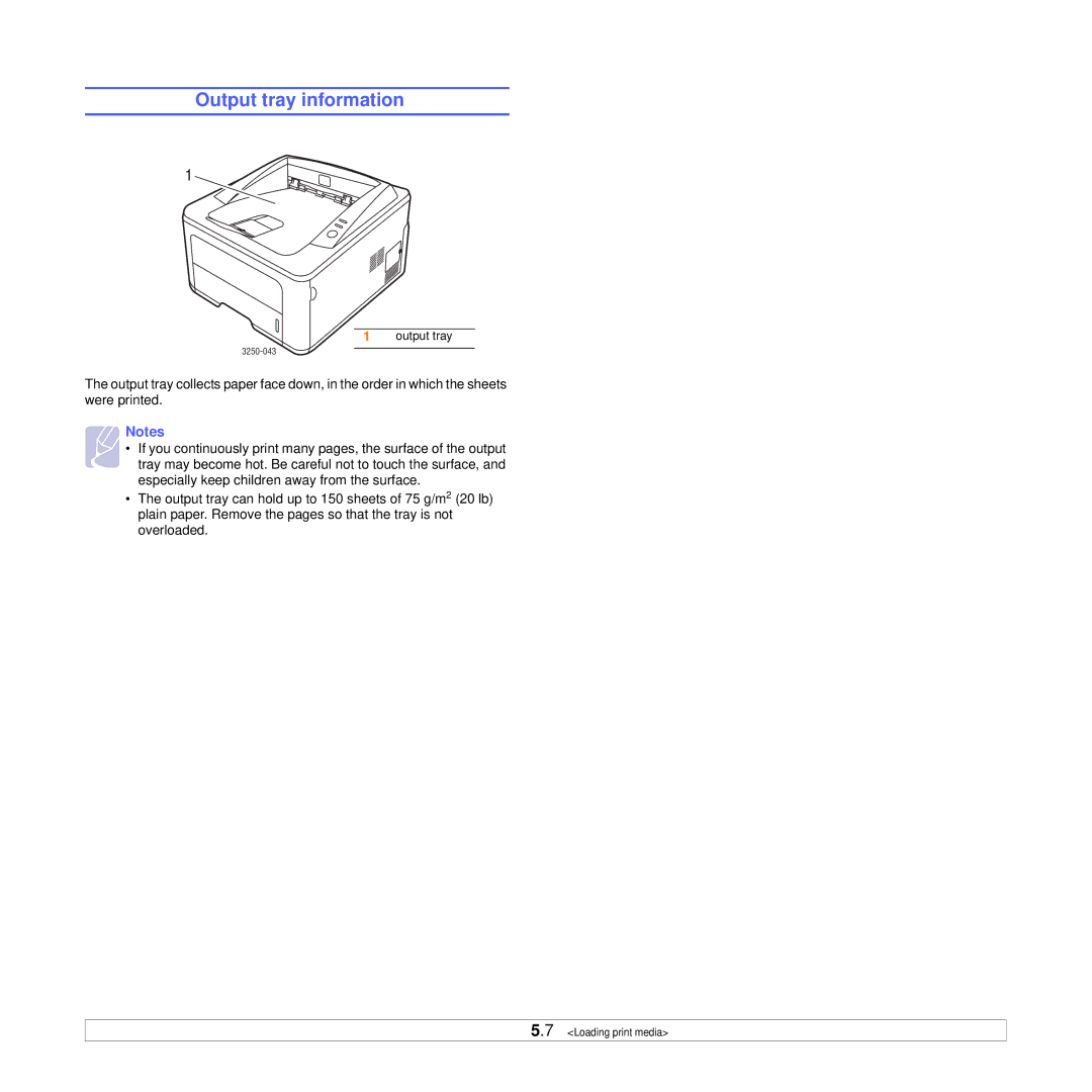 Xerox 3250 manual Output tray information 