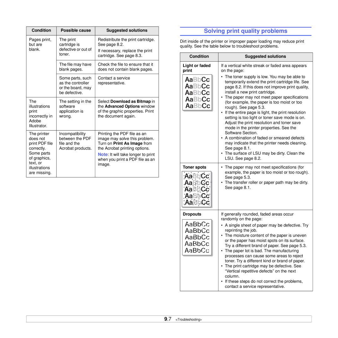 Xerox 3250 manual Solving print quality problems 