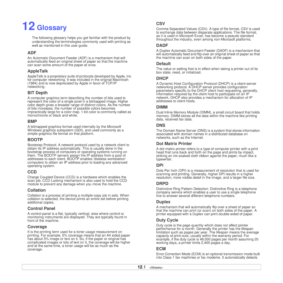 Xerox 3250 manual Glossary, Adf 