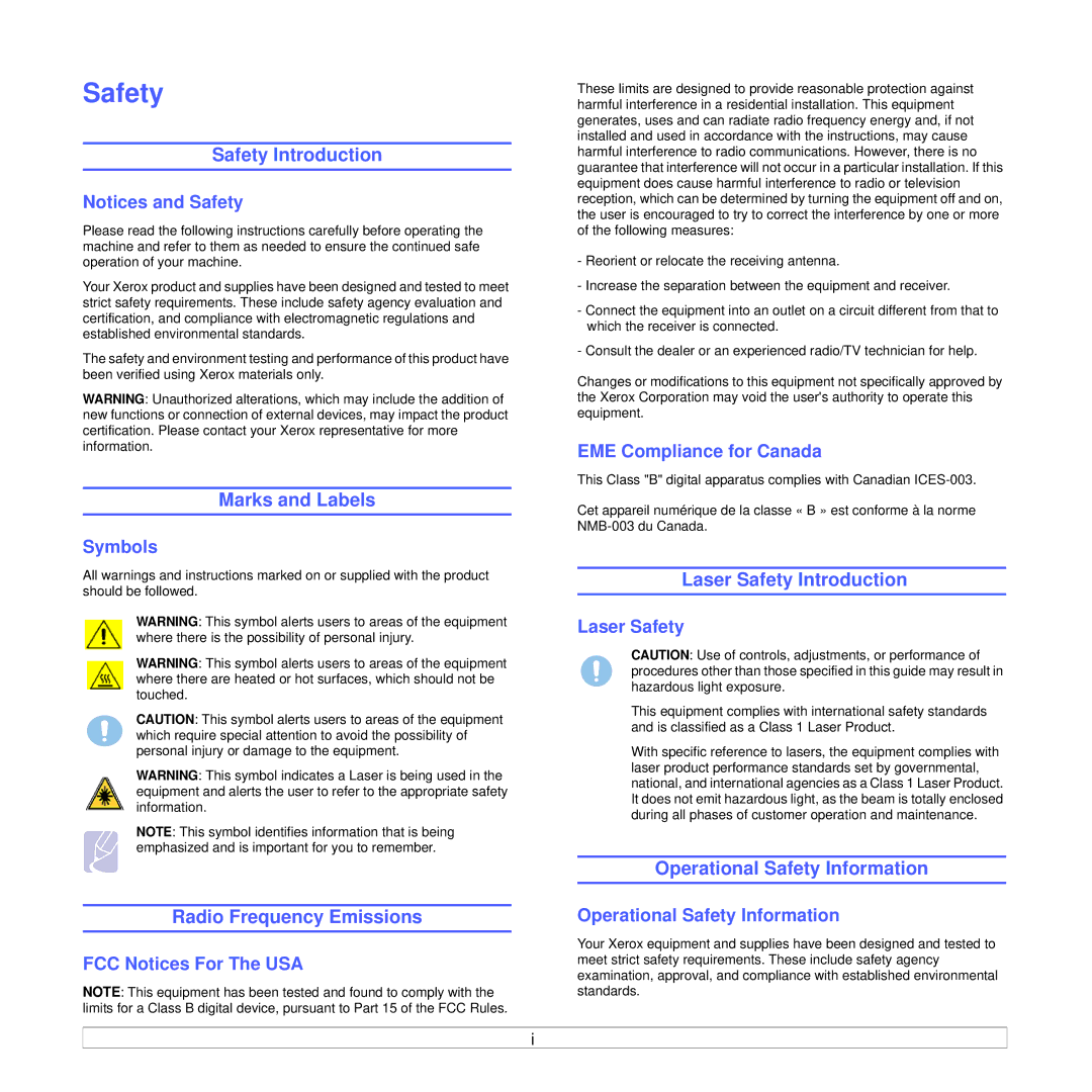 Xerox 3250 manual Safety 