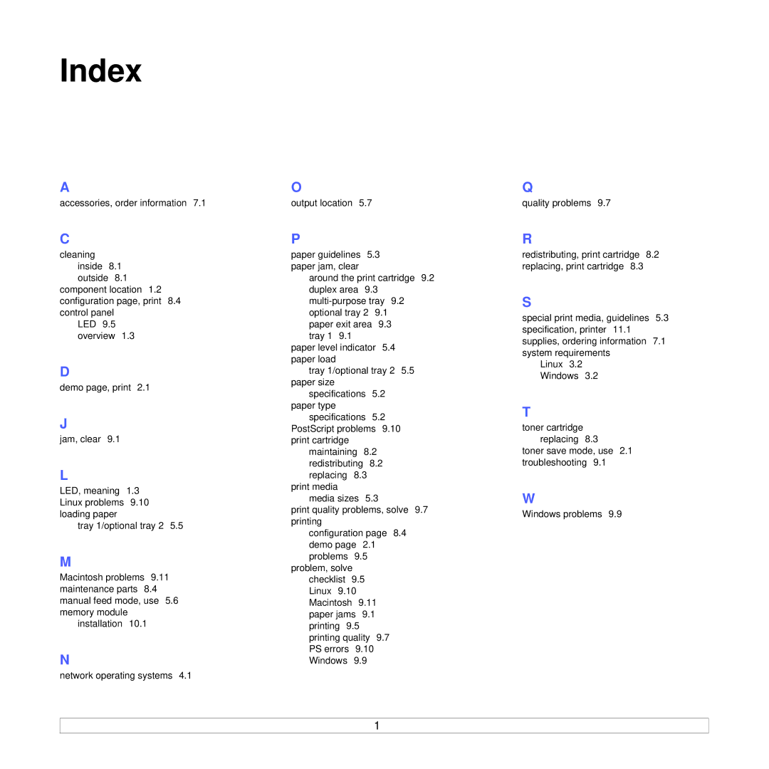 Xerox 3250 manual Index 