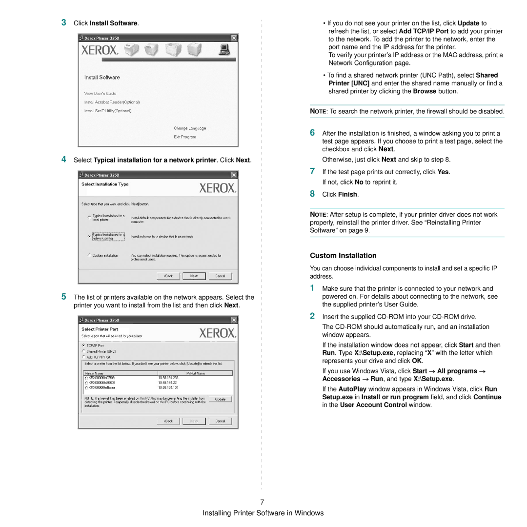 Xerox 3250 manual Custom Installation 