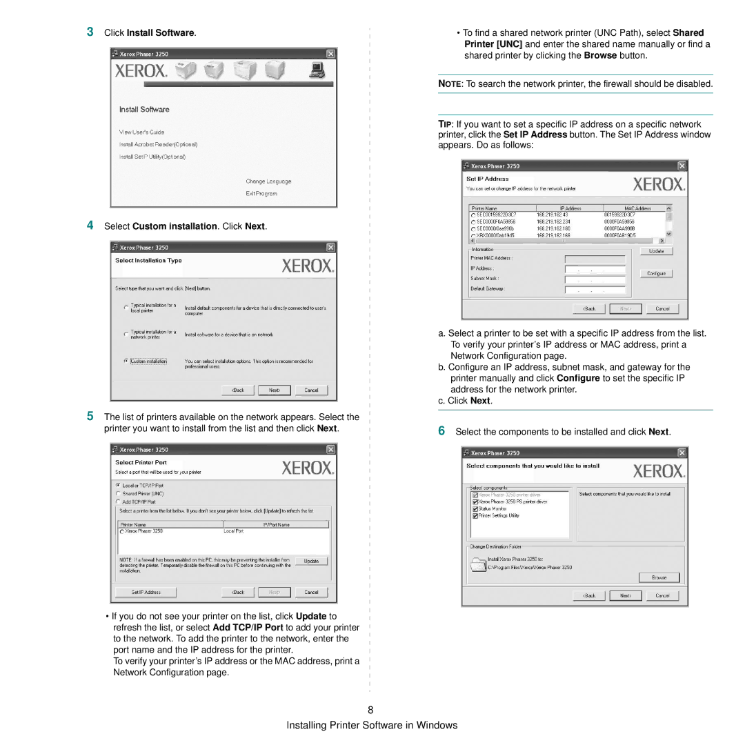 Xerox 3250 manual Installing Printer Software in Windows 