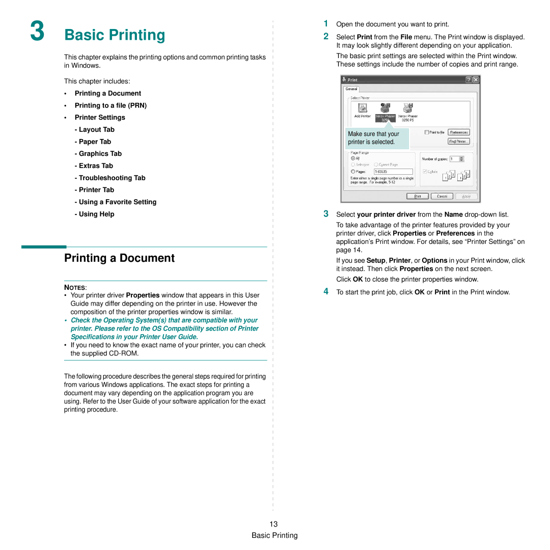 Xerox 3250 manual Basic Printing, Printing a Document 