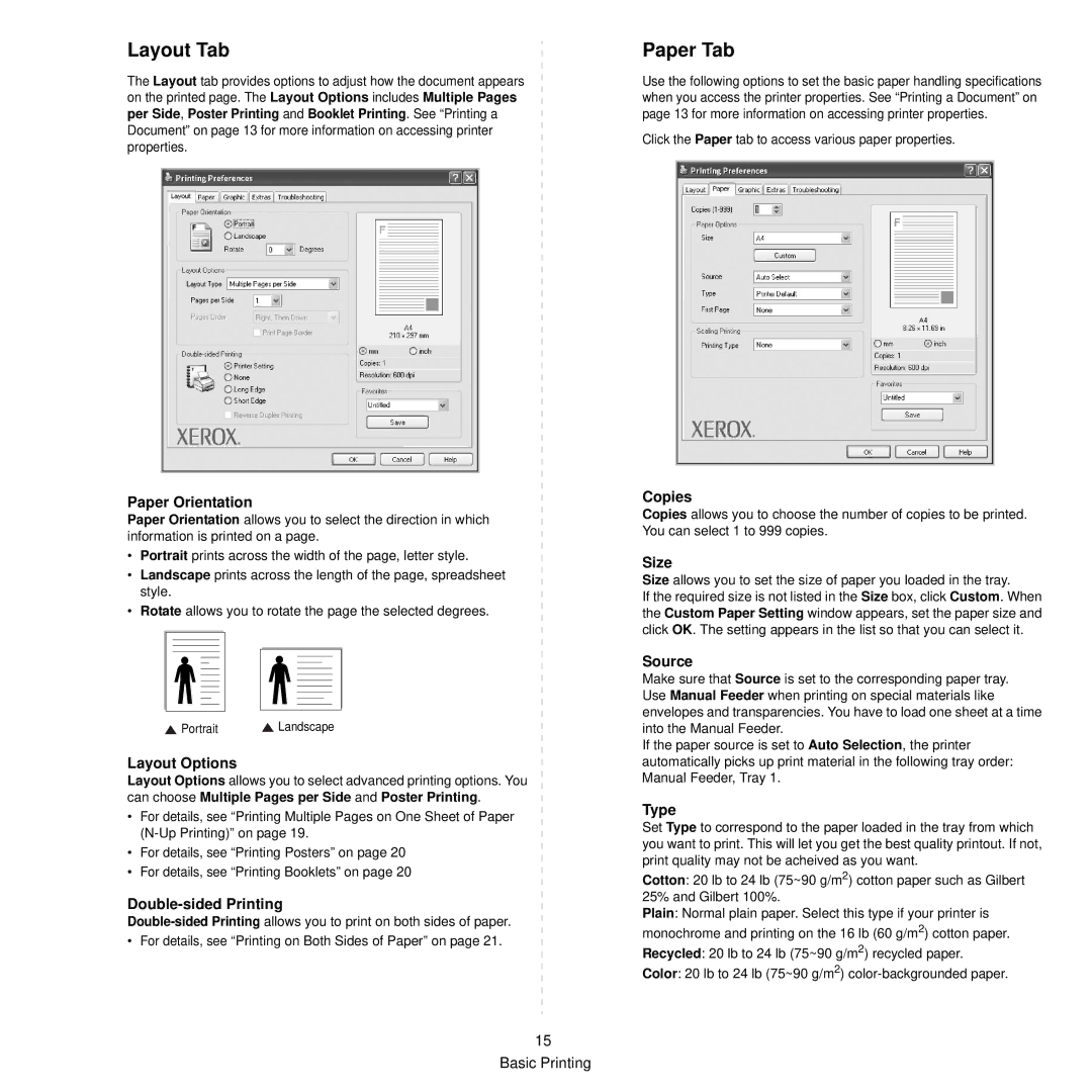 Xerox 3250 manual Layout Tab, Paper Tab 