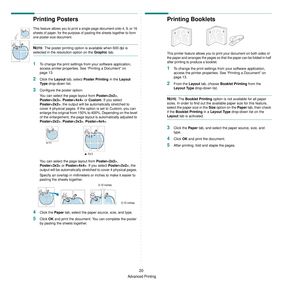 Xerox 3250 manual Printing Posters, Printing Booklets 