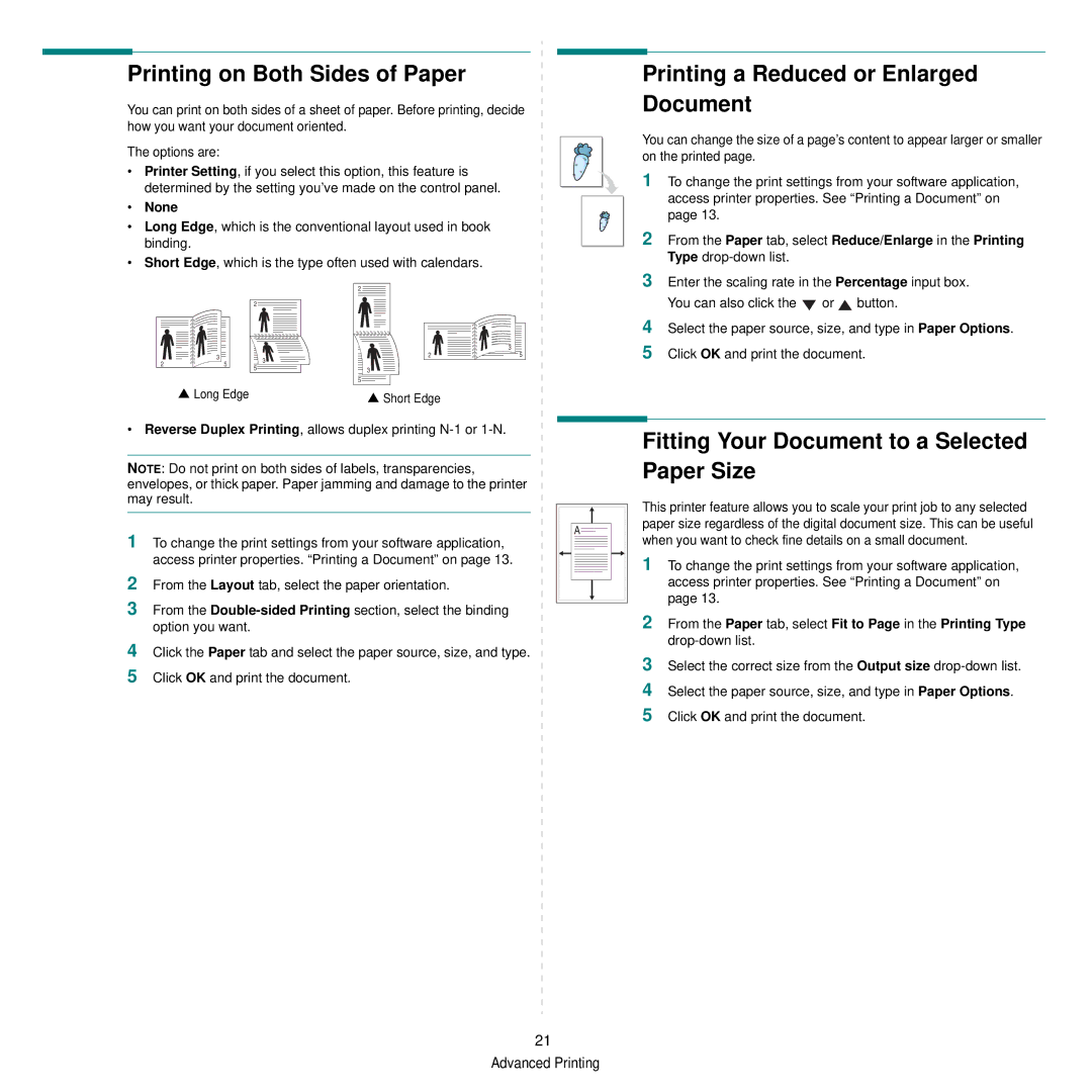 Xerox 3250 manual Printing on Both Sides of Paper, Printing a Reduced or Enlarged Document, None 