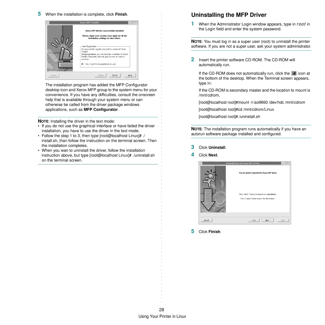 Xerox 3250 manual Uninstalling the MFP Driver, Click Uninstall 