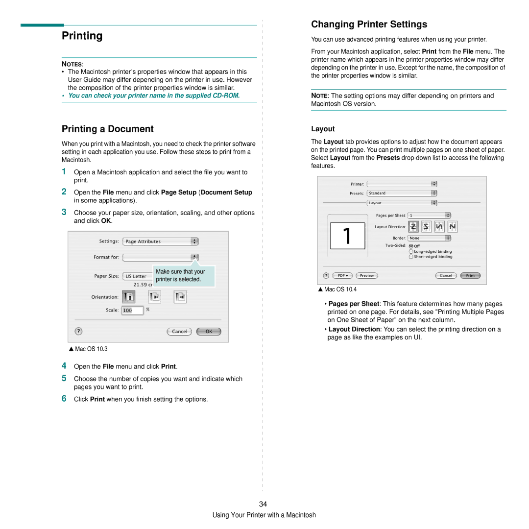 Xerox 3250 manual Printing a Document, Changing Printer Settings, Layout 