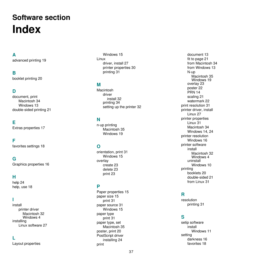 Xerox 3250 manual Index 