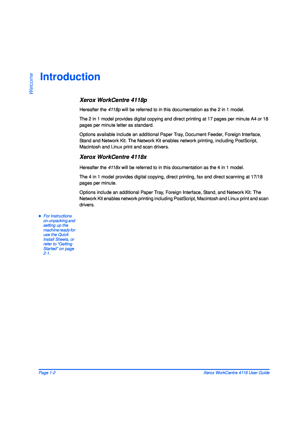 Xerox 32N00467 manual Introduction, Xerox WorkCentre 4118p, Welcome 