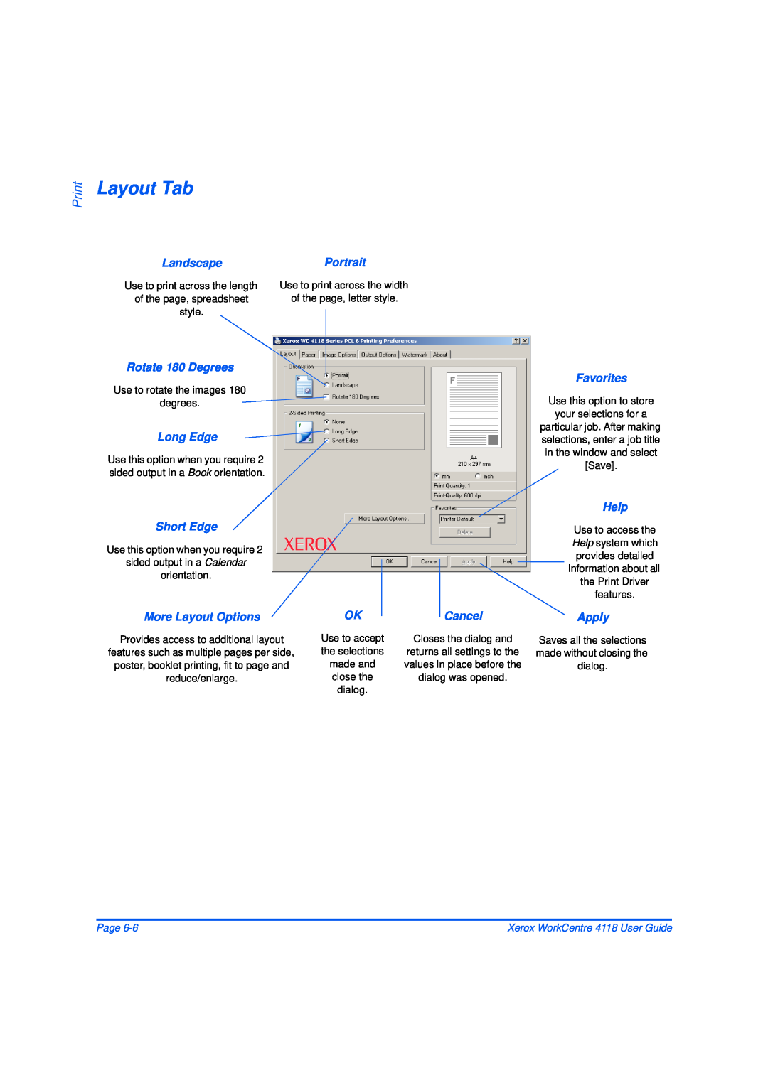 Xerox 32N00467 manual Layout Tab, Print, Rotate 180 Degrees 