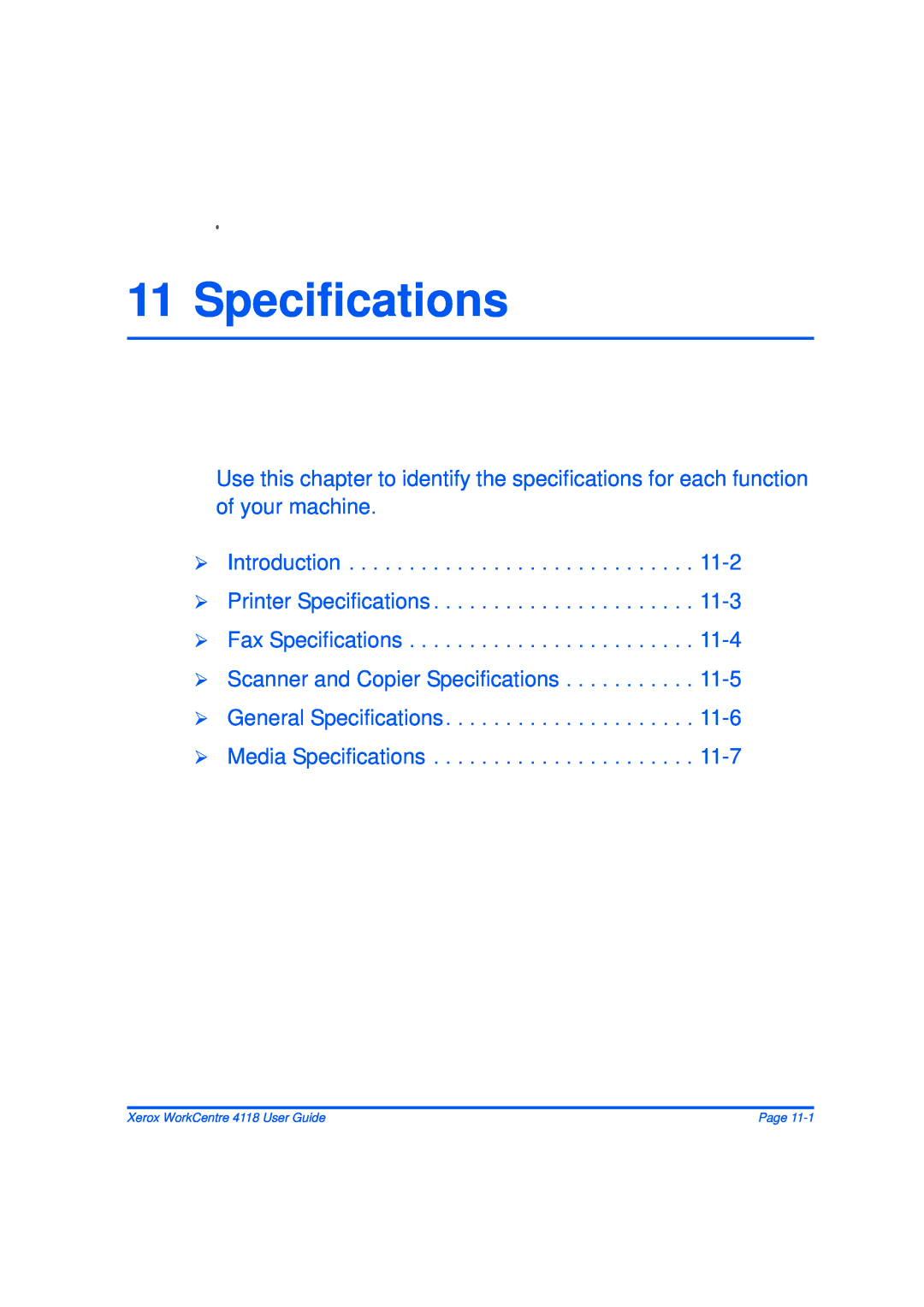 Xerox 32N00467 manual ¾ Introduction ¾ Printer Specifications ¾ Fax Specifications, ¾ Media Specifications, Page 