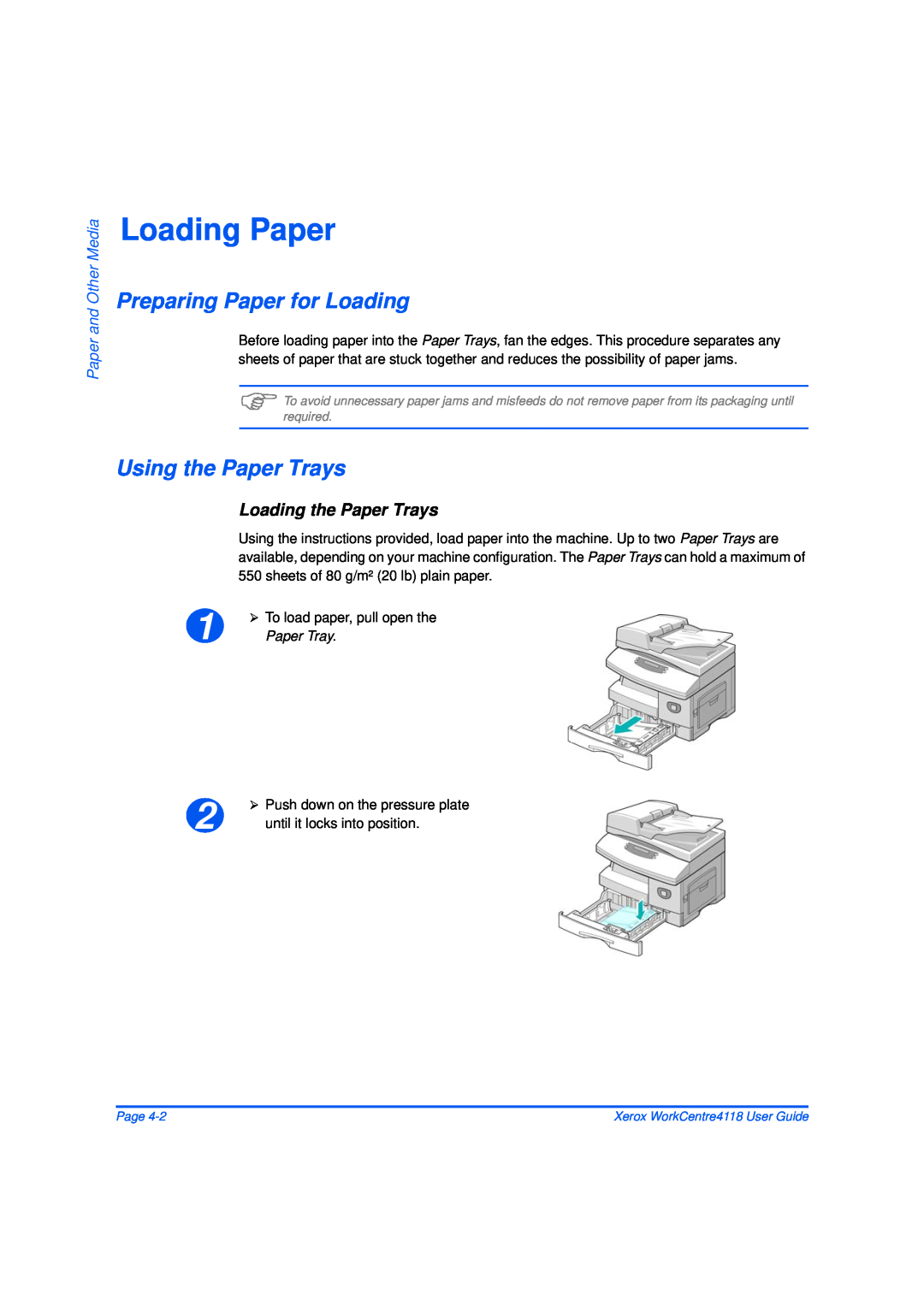 Xerox 32N00467 manual Preparing Paper for Loading, Using the Paper Trays, Loading the Paper Trays, Paper and Other Media 