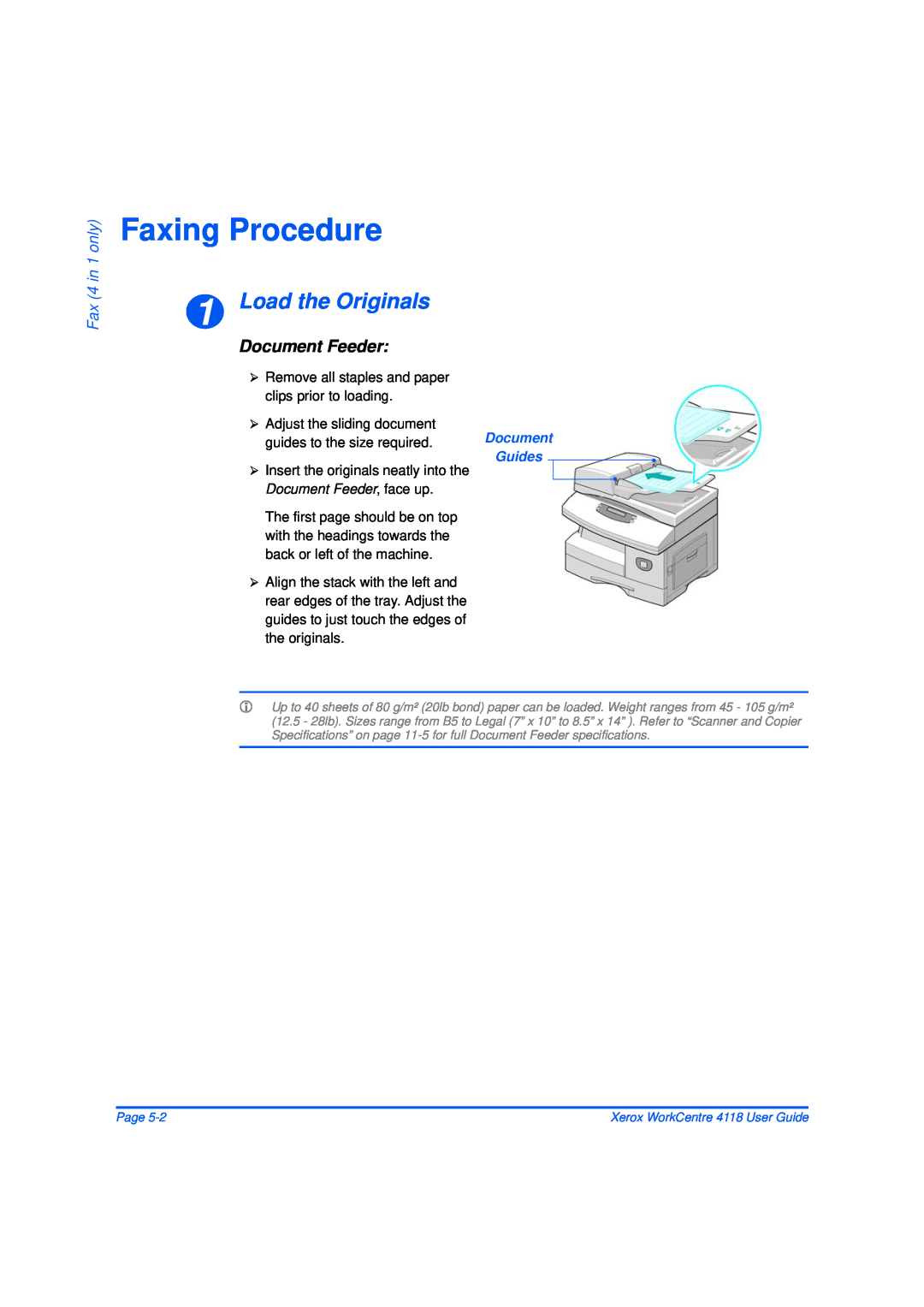Xerox 32N00467 manual Faxing Procedure, Load the Originals, Document Feeder, Fax 4 in 1 only 