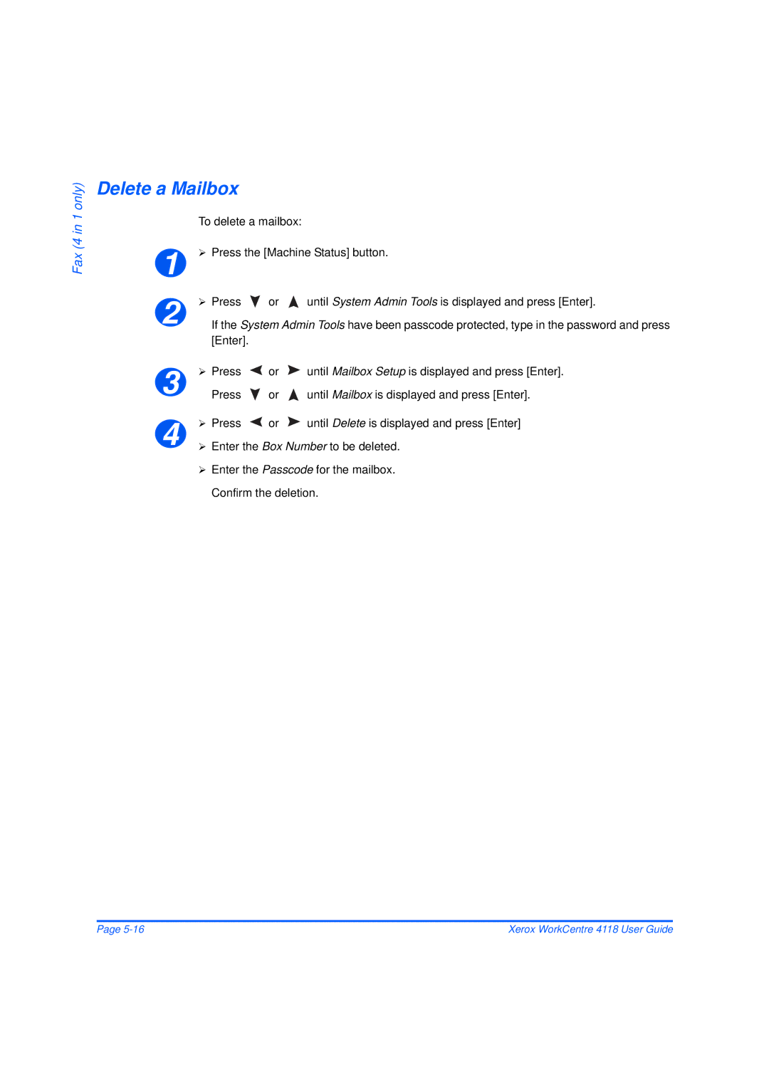 Xerox 32N00467 manual Delete a Mailbox, To delete a mailbox 