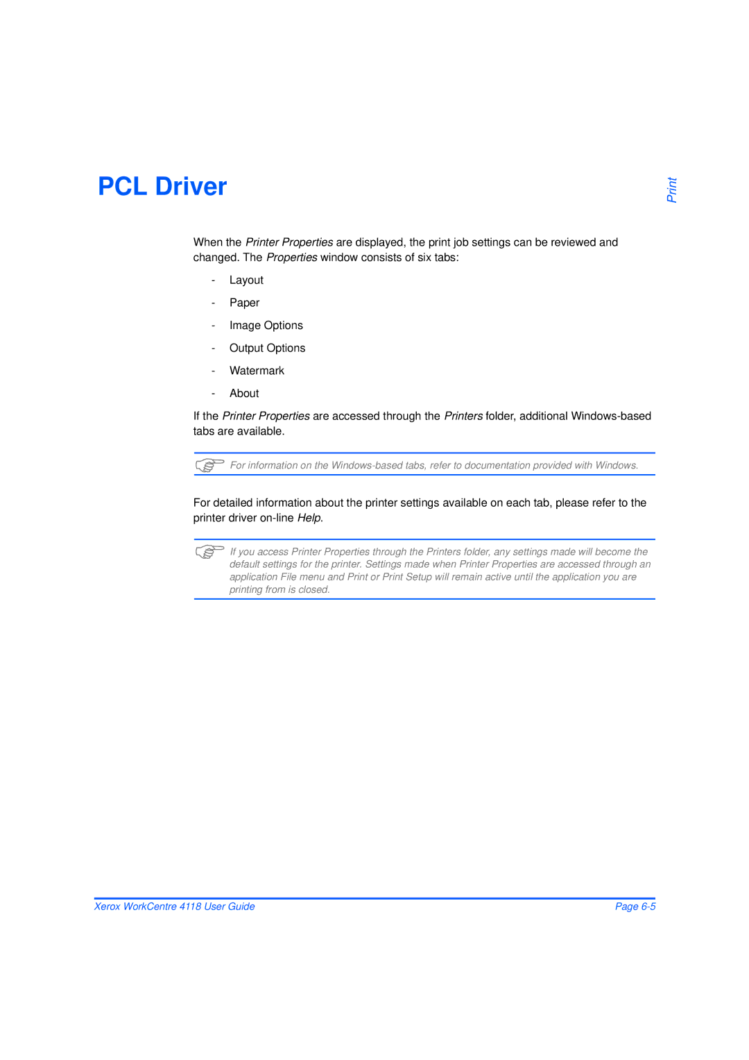 Xerox 32N00467 manual PCL Driver 