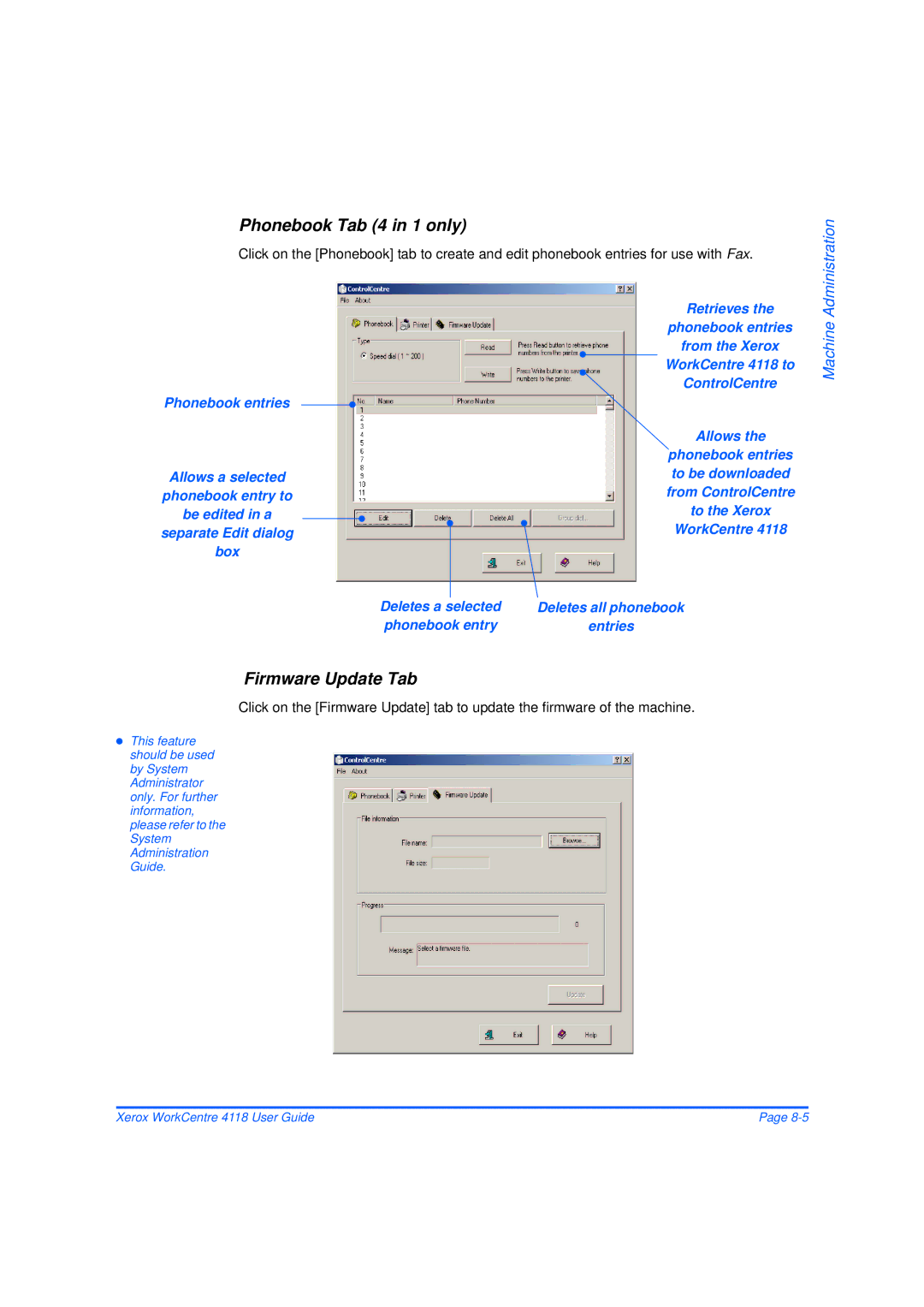 Xerox 32N00467 manual Phonebook Tab 4 in 1 only, Firmware Update Tab 