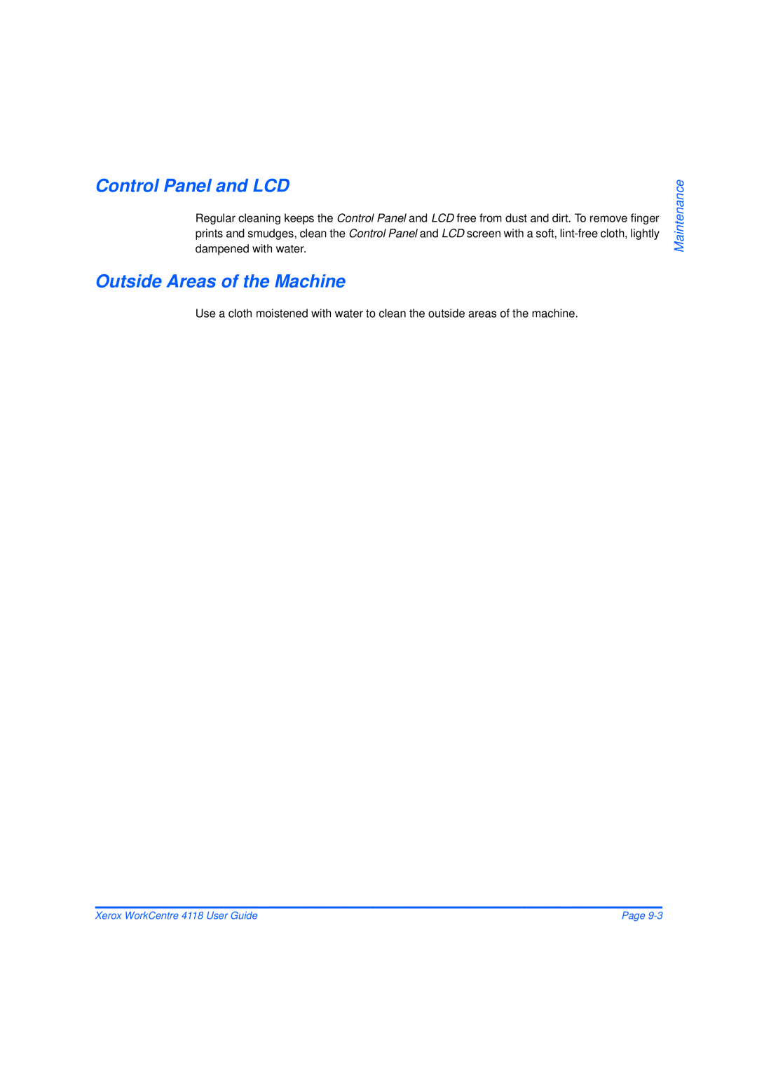 Xerox 32N00467 manual Control Panel and LCD, Outside Areas of the Machine 