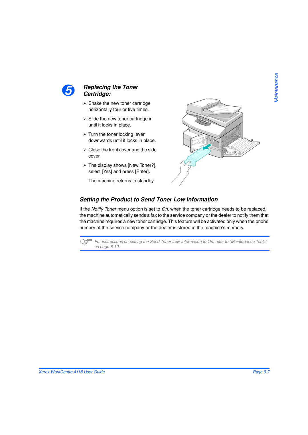 Xerox 32N00467 manual Setting the Product to Send Toner Low Information 