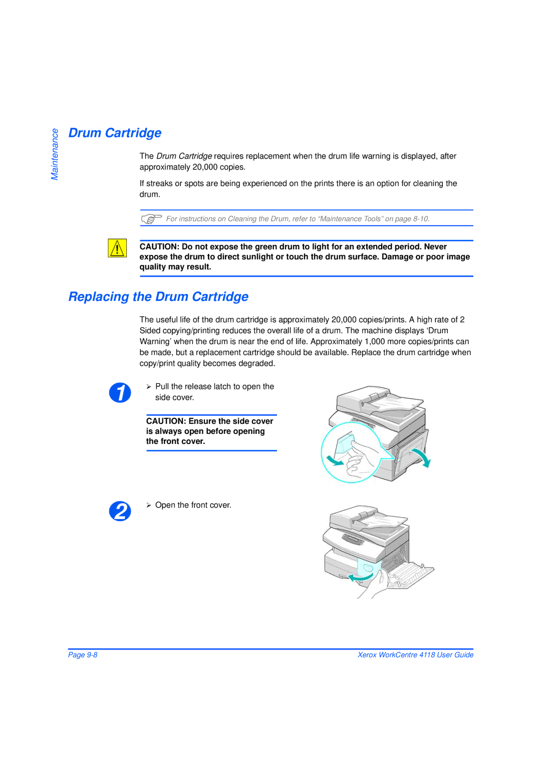 Xerox 32N00467 manual Replacing the Drum Cartridge 