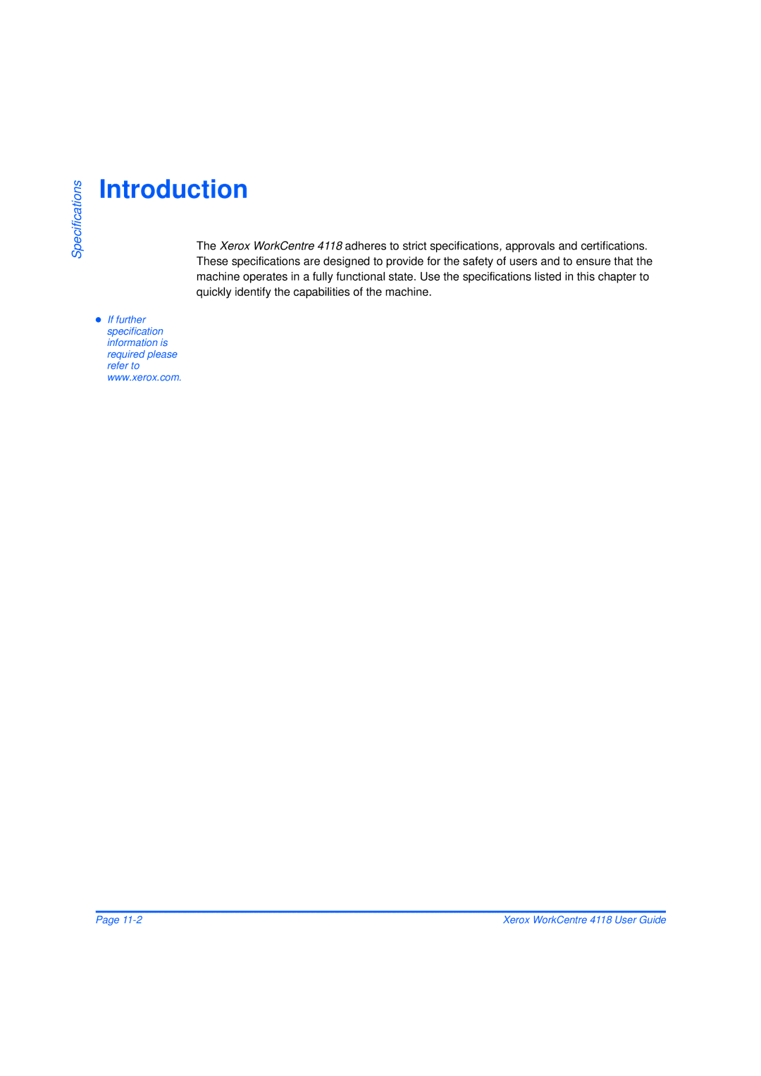 Xerox 32N00467 manual Specifications 