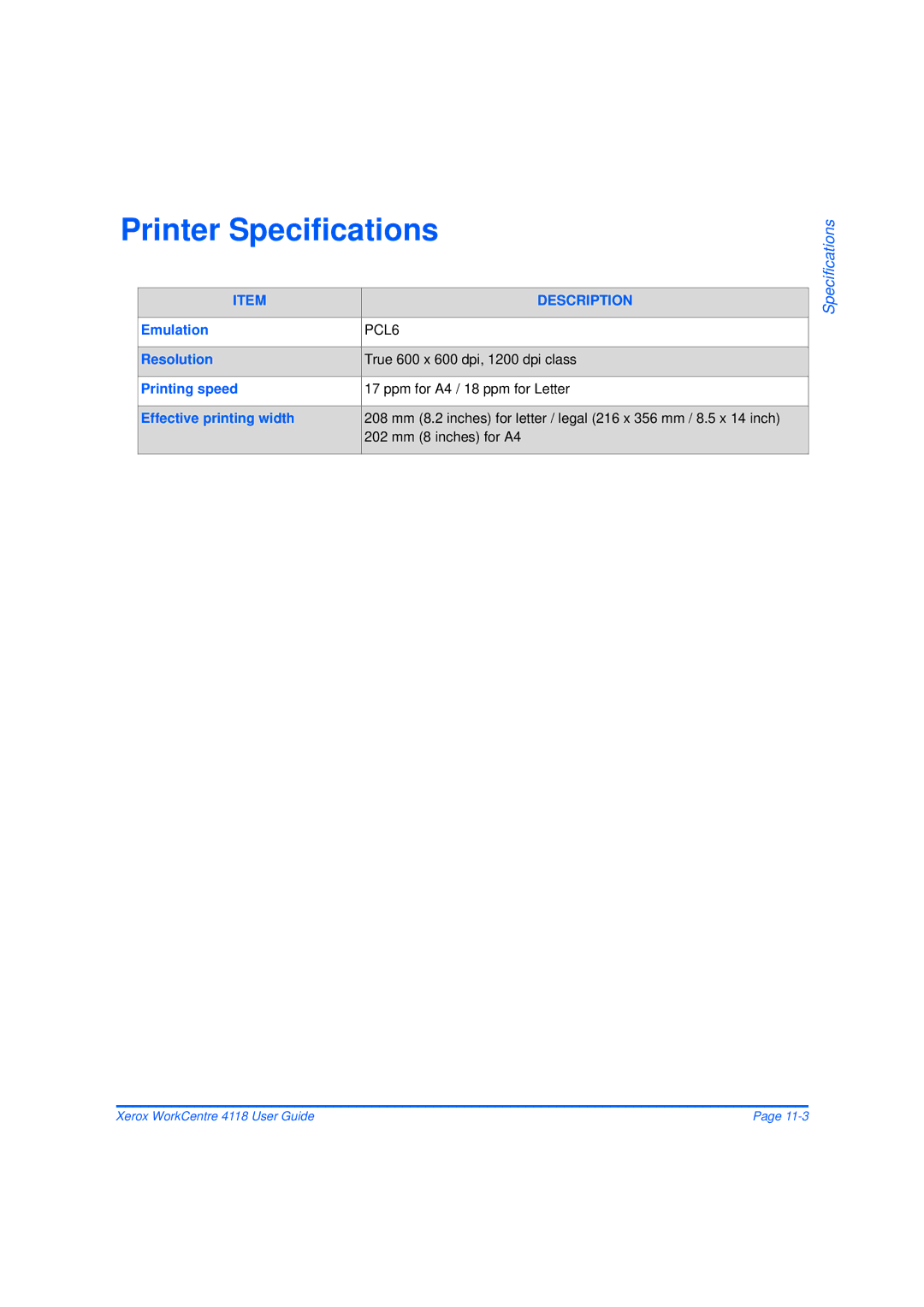 Xerox 32N00467 manual Printer Specifications, Emulation, PCL6 