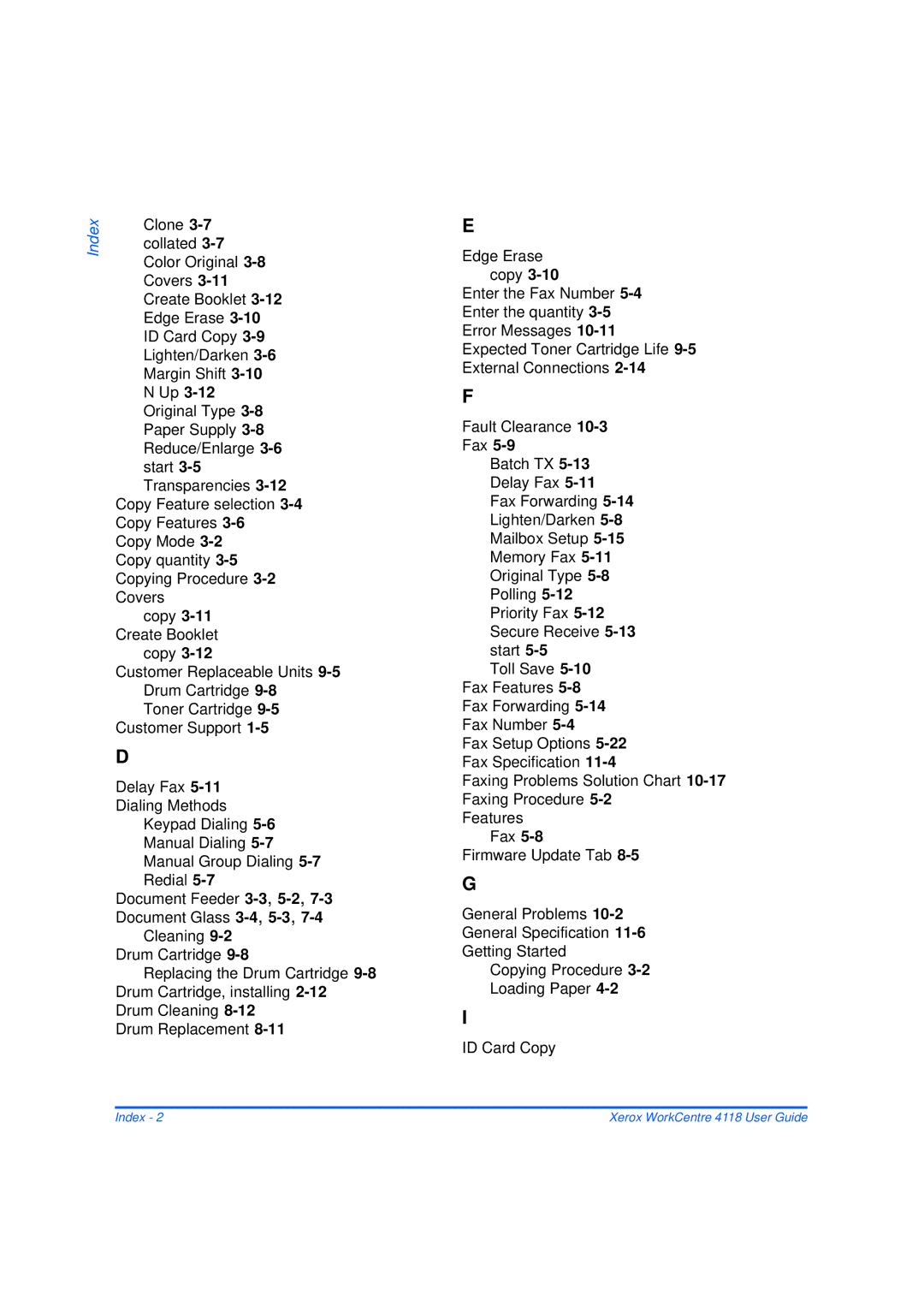 Xerox 32N00467 manual Index 