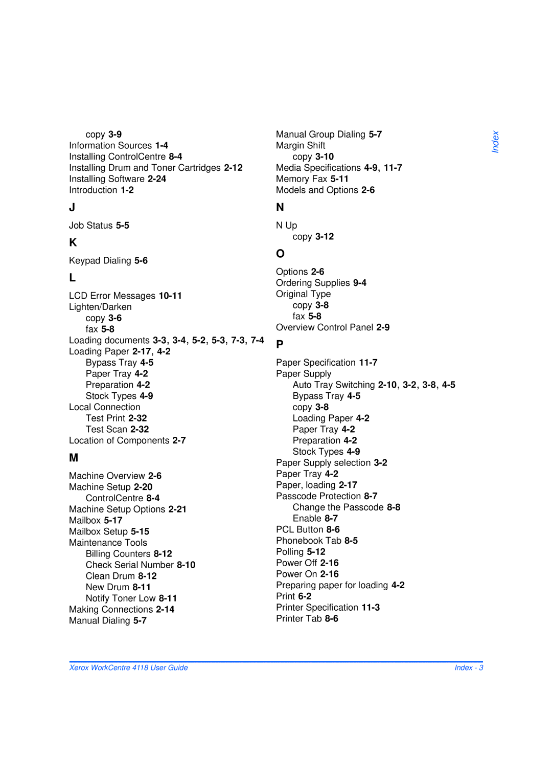 Xerox 32N00467 manual Index 