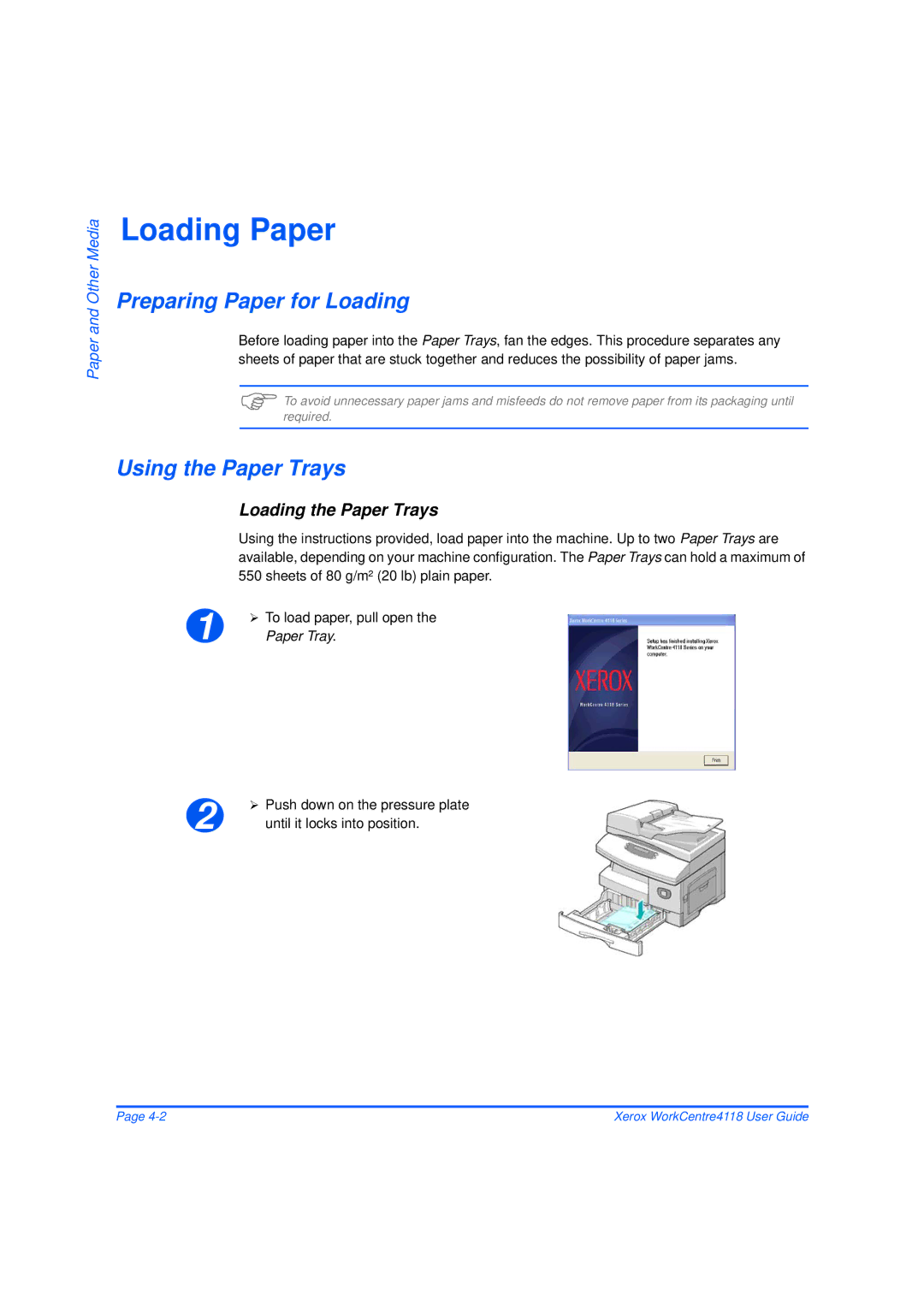 Xerox 32N00467 manual Preparing Paper for Loading, Using the Paper Trays, Loading the Paper Trays 