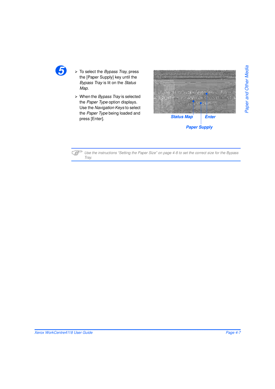 Xerox 32N00467 manual Bypass Tray is lit on the Status Map, Enter Paper Supply 