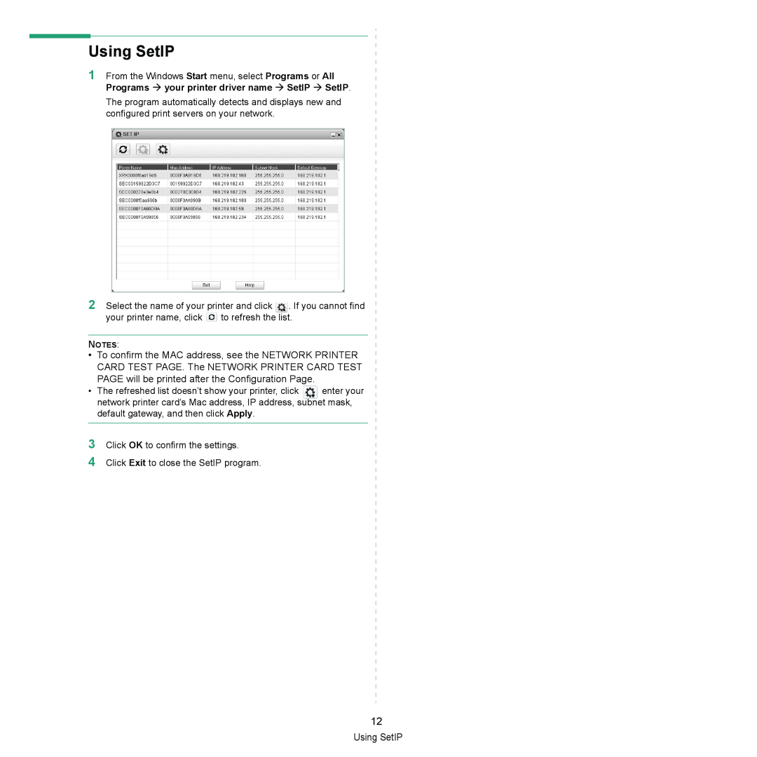 Xerox 3300MFP manual Using SetIP, PAGE will be printed after the Configuration Page 