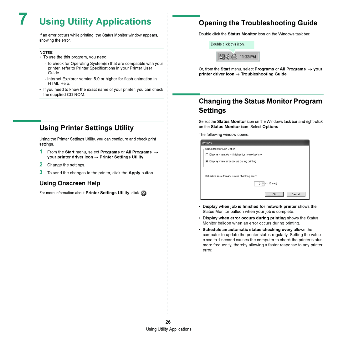 Xerox 3300MFP manual Using Utility Applications, Using Printer Settings Utility, Opening the Troubleshooting Guide 