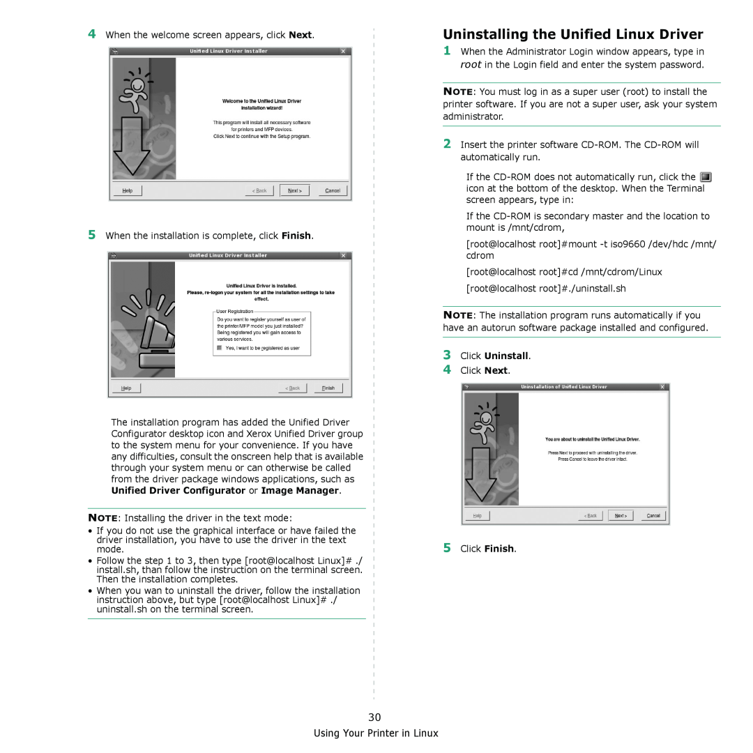 Xerox 3300MFP manual Uninstalling the Unified Linux Driver, Click Uninstall 
