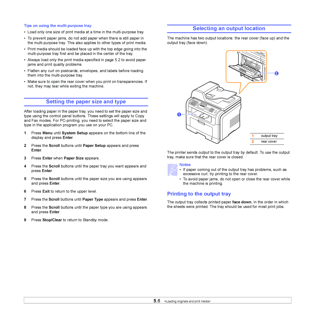 Xerox 3300MFP manual Setting the paper size and type, Selecting an output location, Printing to the output tray 